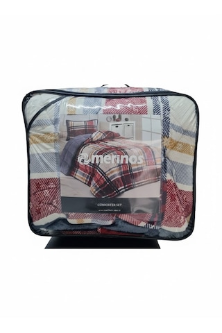 Merinos Comforter Tek Kişilik Yorgan Set Yastıklı 160 X 240 Kırmızı - Ekru