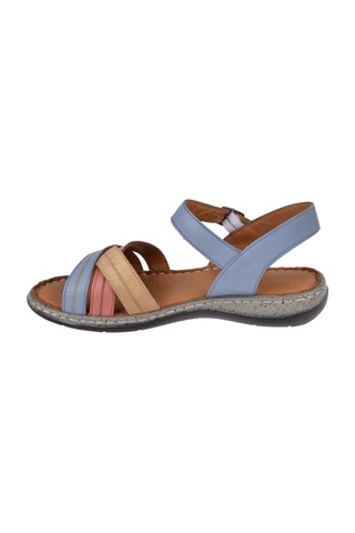 Castle Black Hakiki Deri Comfort Kadın Sandalet Cb-22382 Mavi Multi