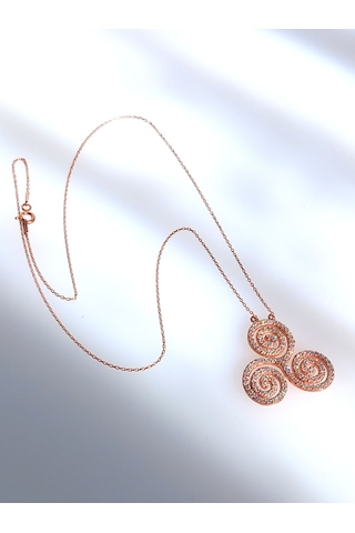 925 Ayar Gümüş Triskele Üçlü Sarmal Gold Işıltılı Tasarım Kadın Kolye Doğum Günü Hediye Gold - Gümüş