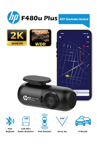 Hp F480u Plus Gri 2k Wdr, Hd Araçiçi Kamera, G Sensörlü, Wi-fi Destekli