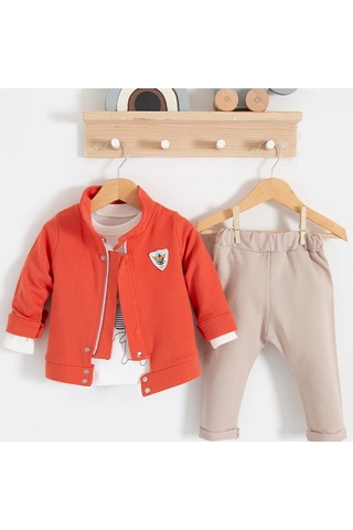 3-18 Ay We Are Ceketli 3'lü Erkek Bebek Takımı Kiremit Kiremit
