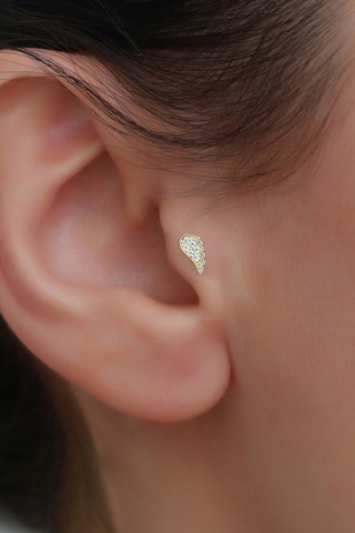 14 Ayar Altın Taşlı Kanat Tragus Piercing Sarı