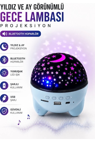 Mey Najmaddin Gökyüzü Temalı Bluetooth Ve Hoparlörlü Şarjlı Çocuk Gece Lambası Najmaddin Renkli