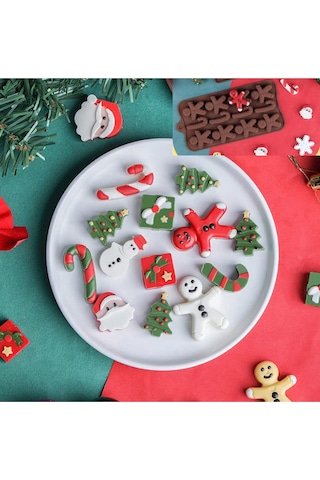 12 Göz Gingerbread Man ve Baston Şeker Silikon Çikolata Kalıbı