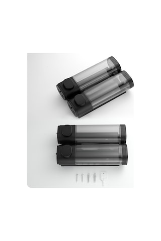 Lemestar Duvar Tipi Siyah 2'li 300ml/600ml Sabit Kilitli El Sabunu Dağıtıcı - Transparan Kase, Drip Önleyici, Duş Jeli Şampuan Uyumlu, Montaj Aksesuarları İçerir Diğer
