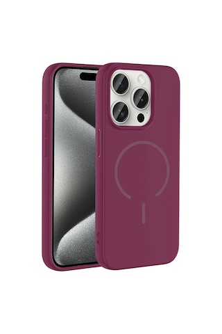 Zore Apple iPhone Uyumlu 15 Pro Max Kılıf M-safe Şarj Özellikli Omsy Meta Kapak - Mürdüm