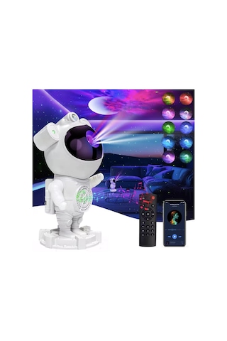 Astronot Galaxy Uyumlu Projektör, Rgb Led Gece Lambası, Hoparlörlü, App + Uzaktan Kumandalı