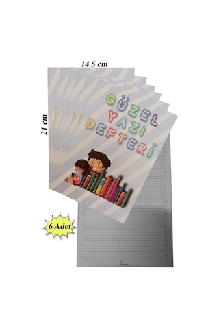 Güzel Yazı Defteri Küçük Boy 14,5x21 Cm 24 Yaprak 6 Adet Klavuzlu Standart Çizgili Yazı Defteri Dik Temel Harflerle 1. Sınıf