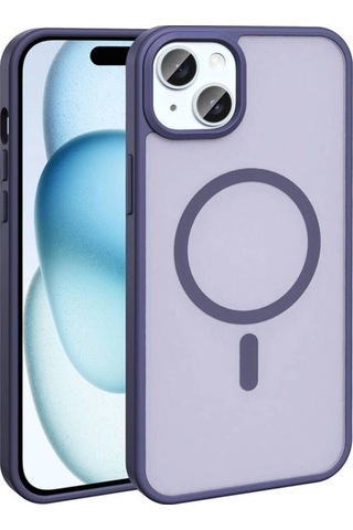 Apple Uyumlu iPhone 13 Kılıf M-safe Şarj Özellikli Mat Arka Yüzey Zore Sio Kapak Koyu Mor