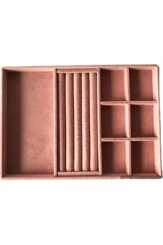 Yerli Üretim Lizbon Model Süet Kaplama Pembe Renk Mix Çekmece Içi Taki Düzenleyicisi Pembe