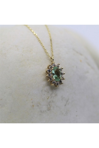 Green Topaz 0,90 Ct (Nano Yeşim Taşı) 0,24 Ct Pırlanta 925 Ayar G-Sarı