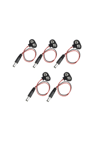 Koodmax - 5 Adet - 9v Pil Başlığı 9 Volt Pil Yuvası Pil Yatağı Jaklı - T Model - Arduino Uyumlu
