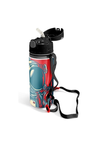 Coral High Kids Çivit Kırmızı Astronot Desenli Pipetli Alüminyum Matara 600 Ml 11941