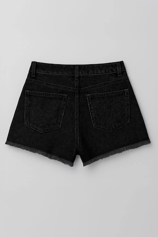 Kadın Yüksek Bel Kemerli Jean Şort Etek Siyah