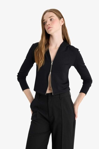 Defacto Slim Fit Dar Kesim Kapüşonlu Modal Fermuarlı Sweatshirt F7651ax25aubk81 Siyah
