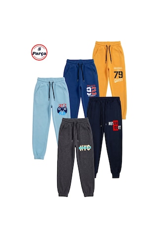 Fyk Kids 5'li Baskı Detaylı Beli Lastikli Erkek Çocuk Jogger Eşofman Altı Sarı-indigo-mavi-lacivert-füme