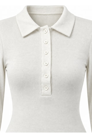 Mixray 2246 Kadın Polo Yaka Düğmeli Uzun Kollu Slim Fit Bluz Beyaz
