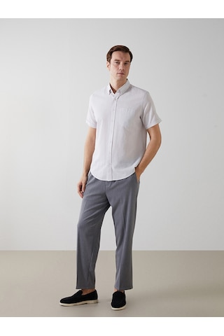 Lcwaıkıkı Classic Gri Regular Fit Keten Karışımlı Erkek Gömlek
