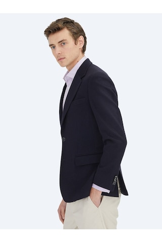Lacivert Düz Modern Fit Yün Karışımlı Ceket Lacivert