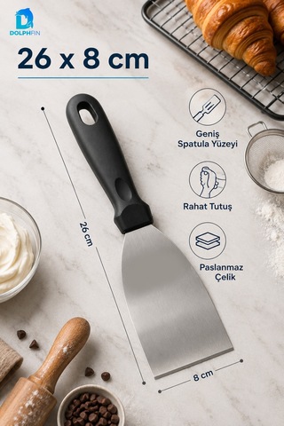 Pasta Spatulası 26 Cm Paslanmaz Çelik Geniş Yüzeyli Kek Börek Lazanya Servis Spatulası 26x8 Cm Siyah