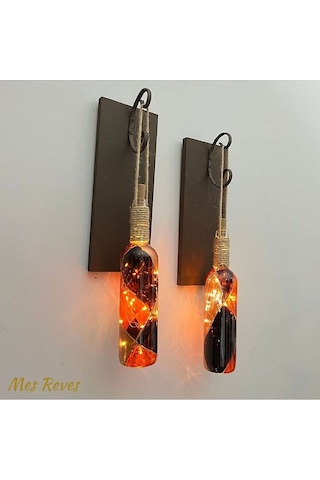 Led Işıklı Ceviz Renkli Vitray Cam Salon Bar Bahçe Dekoru Şarap Ş Çok Renkli