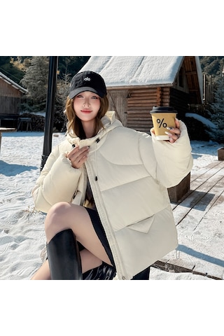 Kadınlar İçin Kore Kısa Tüylü Pamuklu Ceket Kışlık Tüylü Pamuklu Ceket Kirli Beyaz