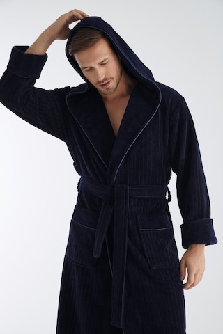 Yaka Fitilli Bambu Cotton Erkek Bornozu Lacivert