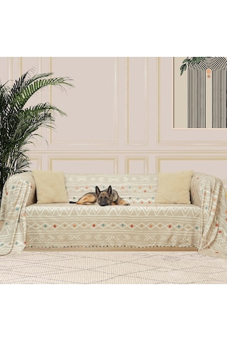 Latuda Concept Softmicro Boho Etnik Desenli Mikrofiber Koltuk Örtüsü Ve Tv Battaniyesi, Koltuk Şalı, Kaymaz Bej 130x180 Cm Sku: Smg8690010170996 Açık Bej