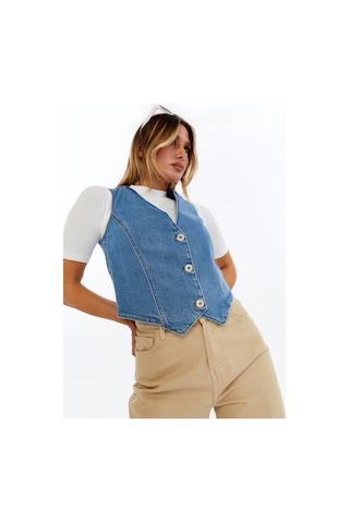 Kadın Denim Yelek Şık Düğmeli Jean Yelek, Günlük Ve Casual Kombin Açık Mavi