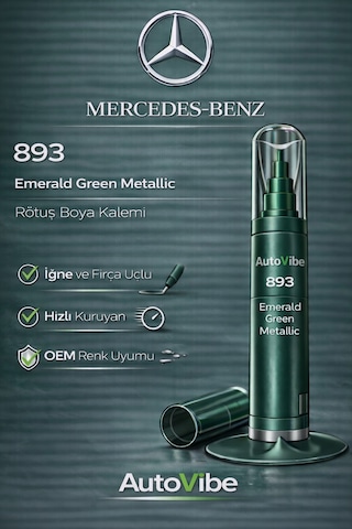 Mercedes-benz Rötuş Boyası Ve Rötuş Çeliği Seti Kalemi 893 Emerald Green Metallic