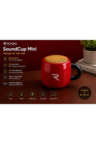 Kahve Kupa Tasarımlı Taşınabilir Hoparlör Mini Kablosuz Bluetooth Hoparlör Bluetooth 5.4 5w Güçlü Ses Soundcup Ry-sc01