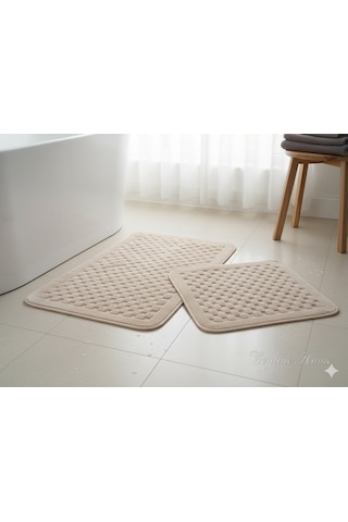 Banyo Paspası 2'li Set Dama Pudra Çok Renkli