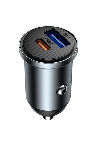 Wiwu Wi-cc030 Nano Lite Type-c + Usb-a Hızlı Şarj Akım Korumalı Araç Şarj Aleti Pd Ve Qc3.0 35w Gri
