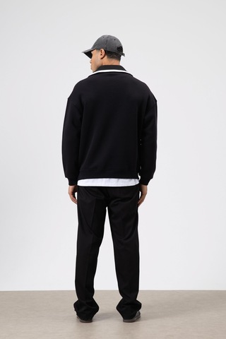 Vamos Oversize Fermuarlı Yaka Sweatshirt Siyah