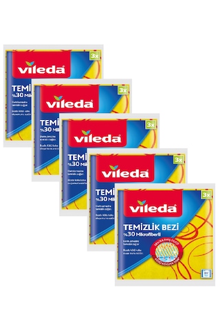 Vileda 30% Extra Mikrofiberli Temizlik Bezi 3 Lü X 5 Paket Sarı