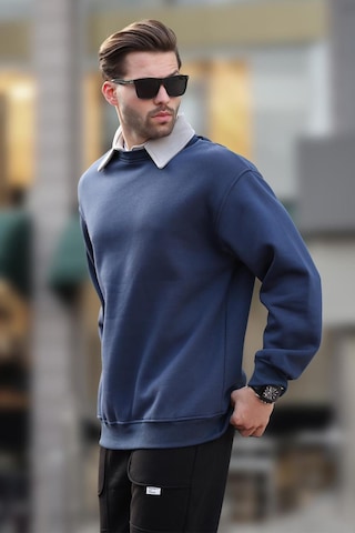 Madmext Lacivert Polo Yaka Erkek Sweatshirt 7086 Lacivert