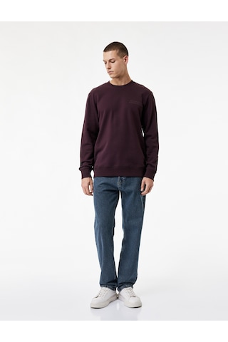Koton Uzun Kollu Bisiklet Yaka Pamuklu Baskılı Sweatshirt Bordo 6wam70167mk