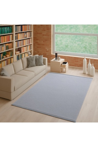 Açık Gri Fitilli Desen Şönil Kilim Makinede Yıkanabilir Kaymaz Taban Halı Yolluk A.gri
