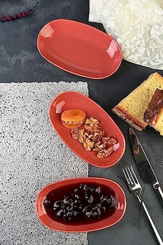 6 Adet Porselen Yeni Trend Özgün Tasarım Özgün Fırın Boyama Çerez Sunum Ve Kahvaltı Seti Bordo