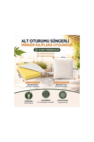 8 Adet ,minder Kılıfı , Bahçe Minderi Kılıfı , Balkon Minderi Kılıfı , Koruyucu Kılıf , Balkon Mobilyası , Bahçe Mobilyası Kahverengi