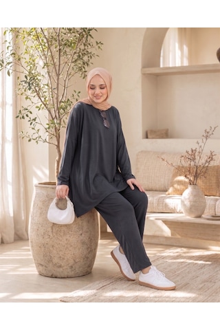 Unika Boutique Kadın Arma Detaylı Salaş İkili Takım Antrasit