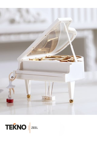 Teknozeel Piyano Şeklinde Müzik Kutusu Doğum Günü Hediyesi Balerini Dans Eden Müzik Kutusu Beyaz