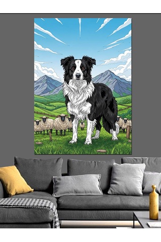 Doğada Siyah Beyaz Köpek Dekoratif Kanvas - Mdf Ahşap Tablo