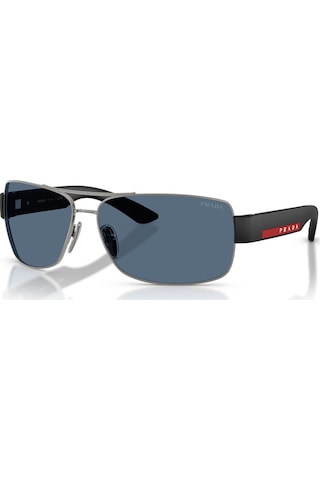 Prada Ps B52s 5av06a 65 Linea Rossa Erkek Gun Metal Dikdörtgen Metal Güneş Gözlüğü Metalik