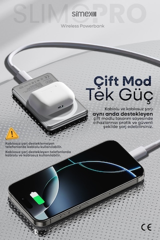 Simex İphone Uyumlu 5000mah Magsafe 20w Kablosuz Powerbank Şarj Cihazı Taşınabilir 17 16 15 14 13 12 P Max Standart