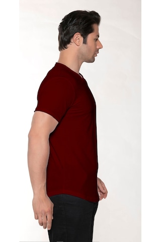 Black Horn Erkek Geniş Yaka %100 Pamuk Salaş T-shirt Bordo