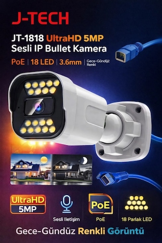 J-tech 5mp Sesli 1818 İp Renkli Gece Görüşlü 8 Li 500gb Akıllı Güvenlik Kamera Seti Yüz Ve Araç Ta