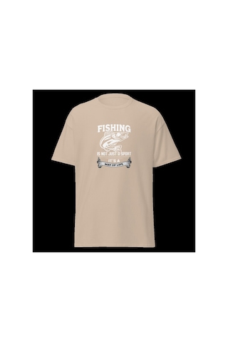 Wildstyle Fishing Is A Way Of Life Balıkçılık Yaşam Tarzı Baskılı Unisex Bisiklet Yaka Pamuklu Tişört - Camel