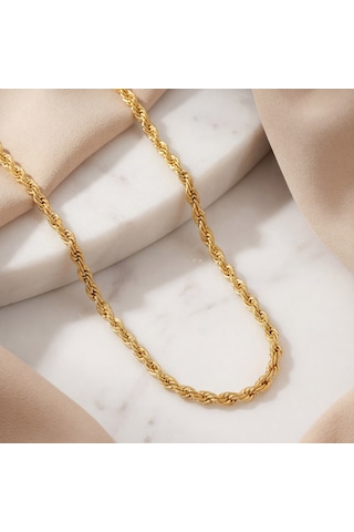 Ferizz Ferizz Altın Kaplama 2,5Mm Kalınlıkta Unisex Burgu Zincir Gümüş