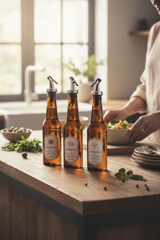 Cam Yağlık - 3 Lü Pratik Kapaklı Yağlık - Sirkelik 350 Ml. Yağdanlık Kahverengi